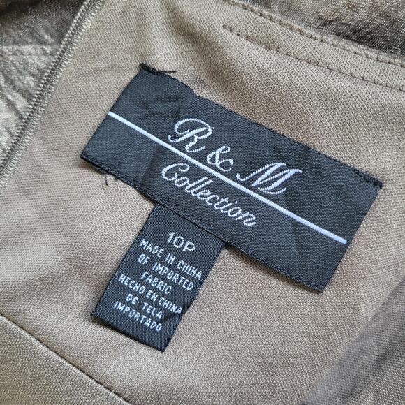 R&M Collection Dress Womens Size 10P Taupe Bronze Tiered Empire Waist Short - Picture 3 of 13